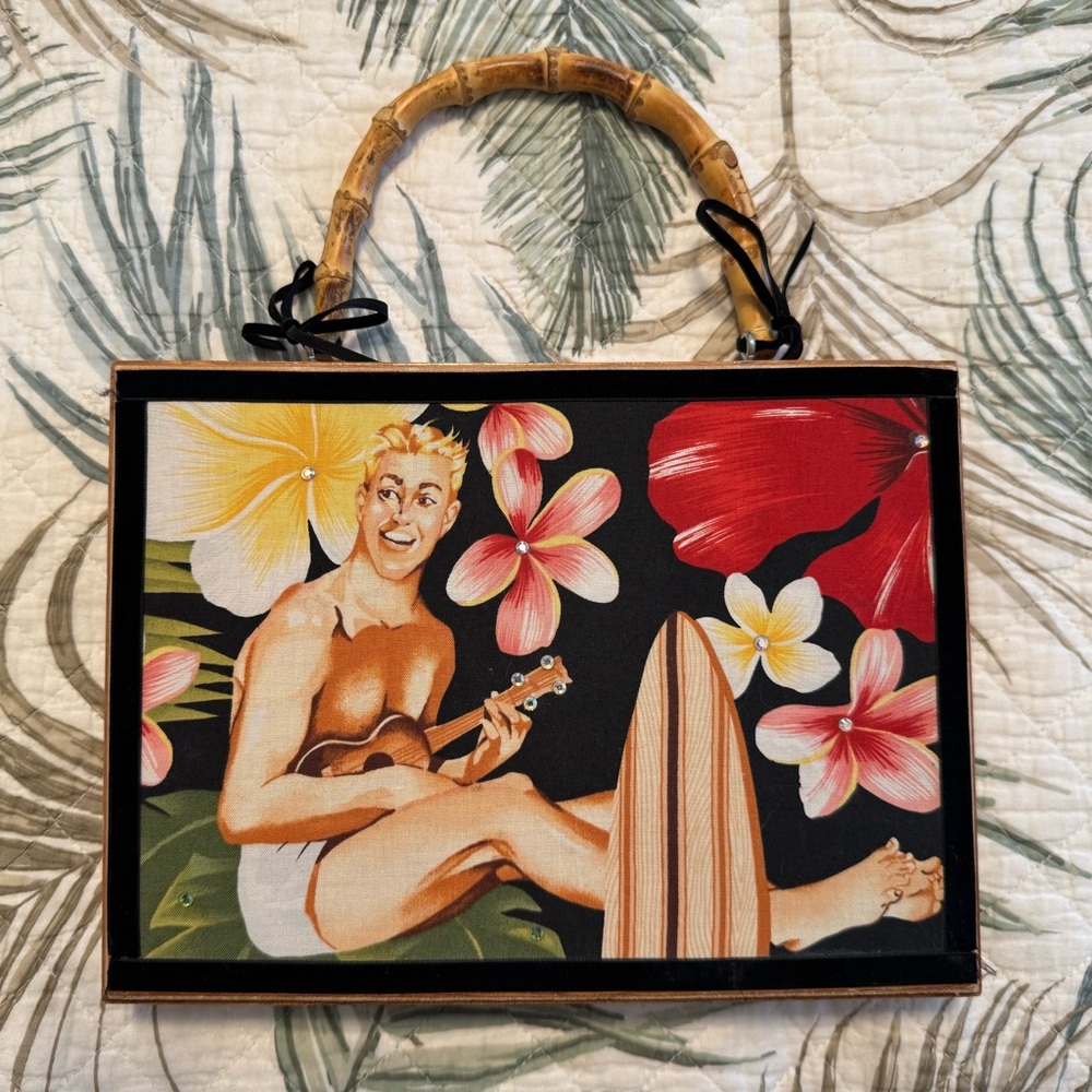 Tropical Themed Cigar Box Handbag with Bamboo Handle